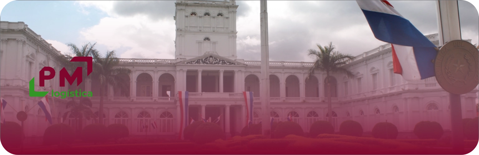 Imagem destacando edifício no Paraguai com bandeiras.